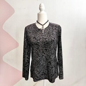 Vintage Notations Velvet Long Sleeve Top Sparkly‎ 90s Grunge Whimsigoth Small
